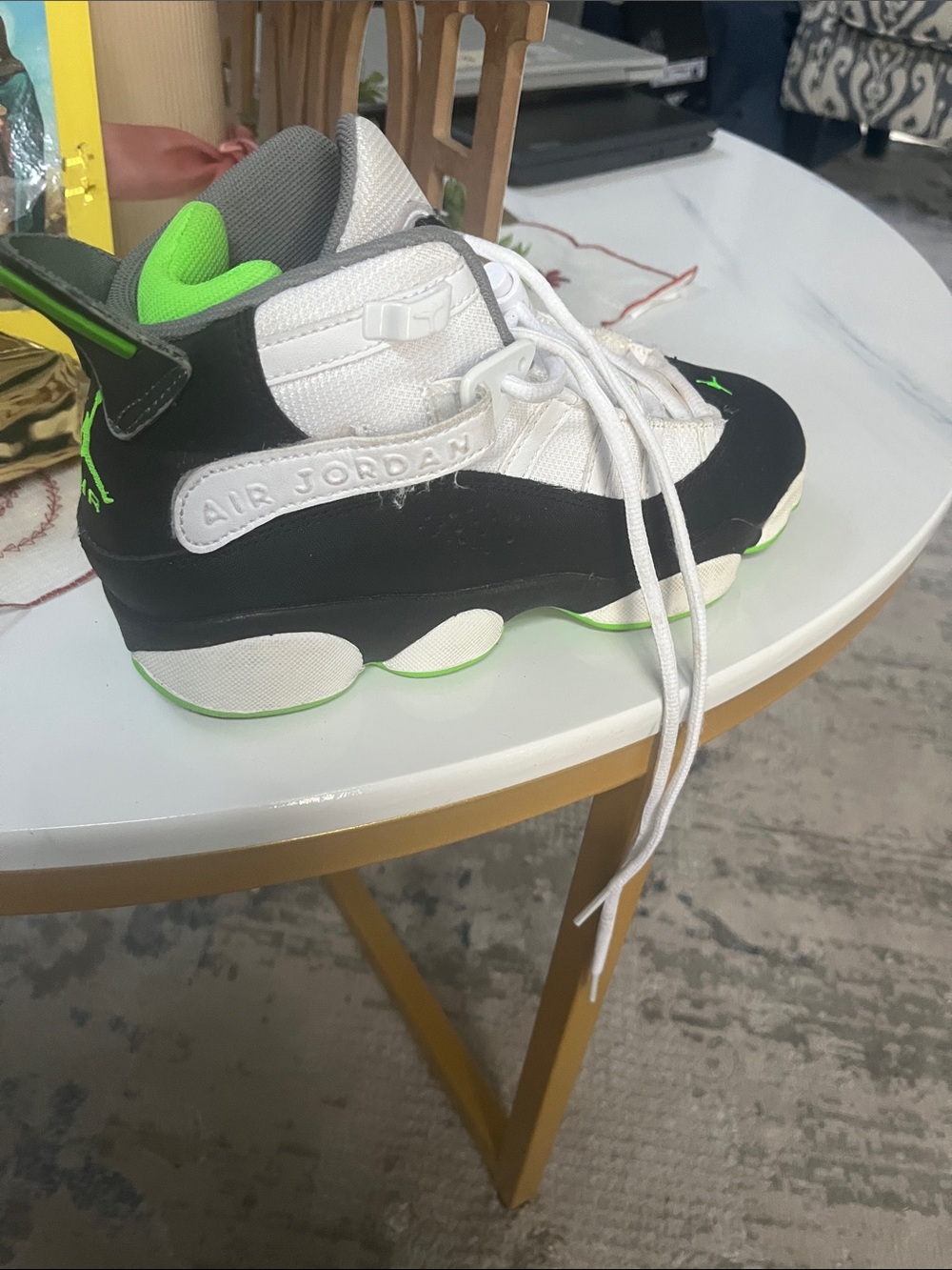 Jordan Kids Black, White & Neon Green Low-Top Sneakers